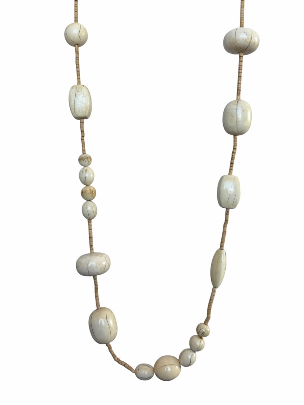 Faux Bone Style Ivory Large Beaded Necklace Boho Coastal